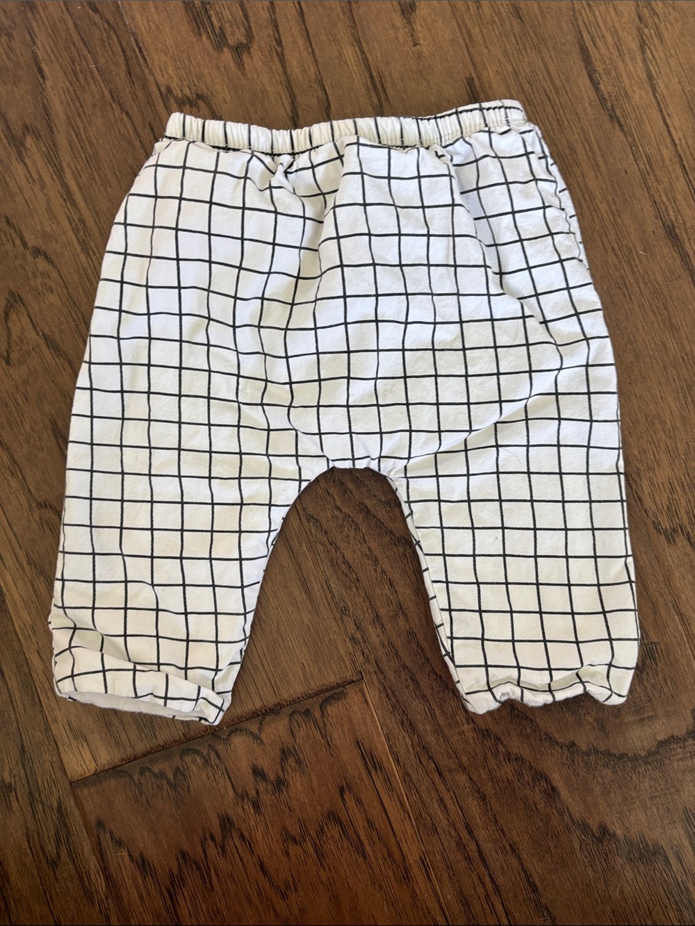 White Baby Pants with Black Grid Pattern